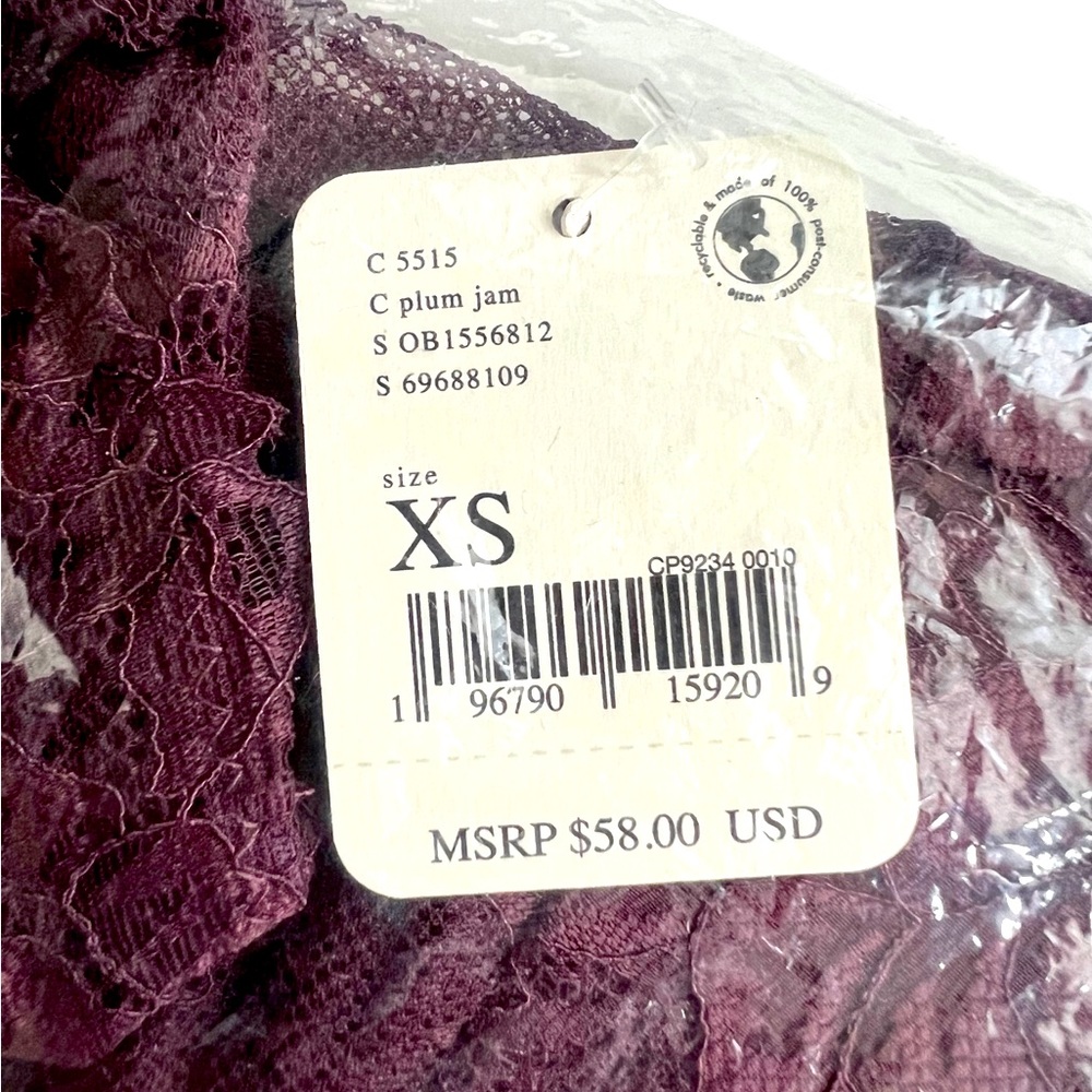 NWT Free People Everyday Lace Bodysuit /Plum Jam - Size XS - Picture 2 of 3